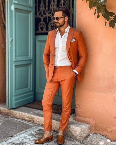 Tangerine Suit with White Shirt